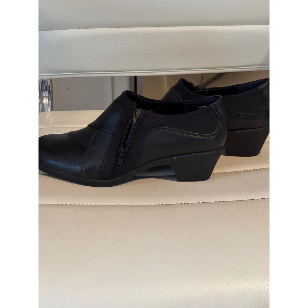 I Comfort Marietta Black Leather Ankle Booties Side Zip Block Heel Shoes 8.5W